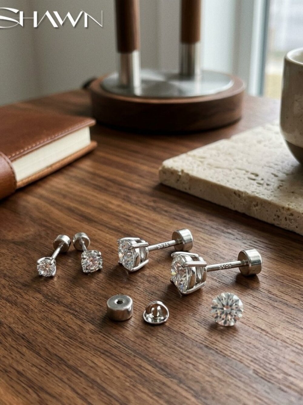 Mens 3-Pair Moissanite Flat Back Stud Earrings Set